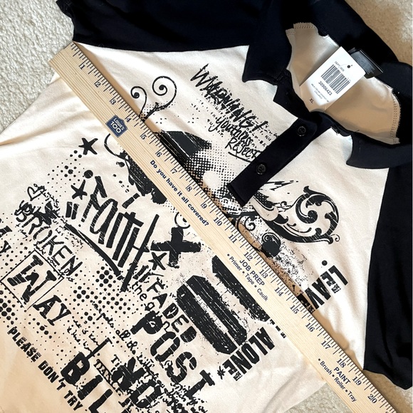 Social Collision Black & Cream Graphiti Collared Shirt XL - Picture 2 of 4